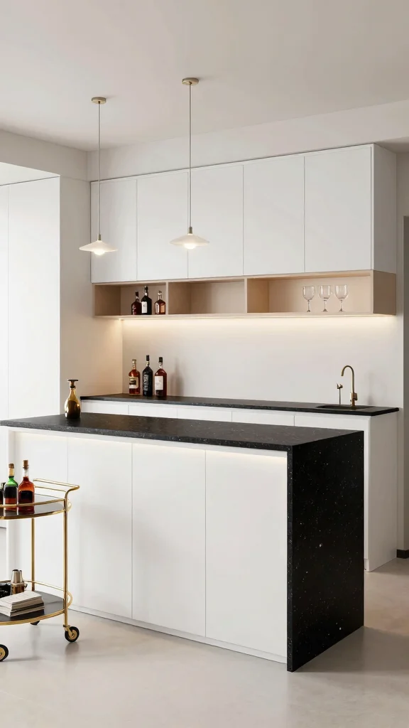 12 Basement Wet Bar Ideas for a Fully Equipped Stylish Home Bar - 1. Sleek Modern Minimalism 1