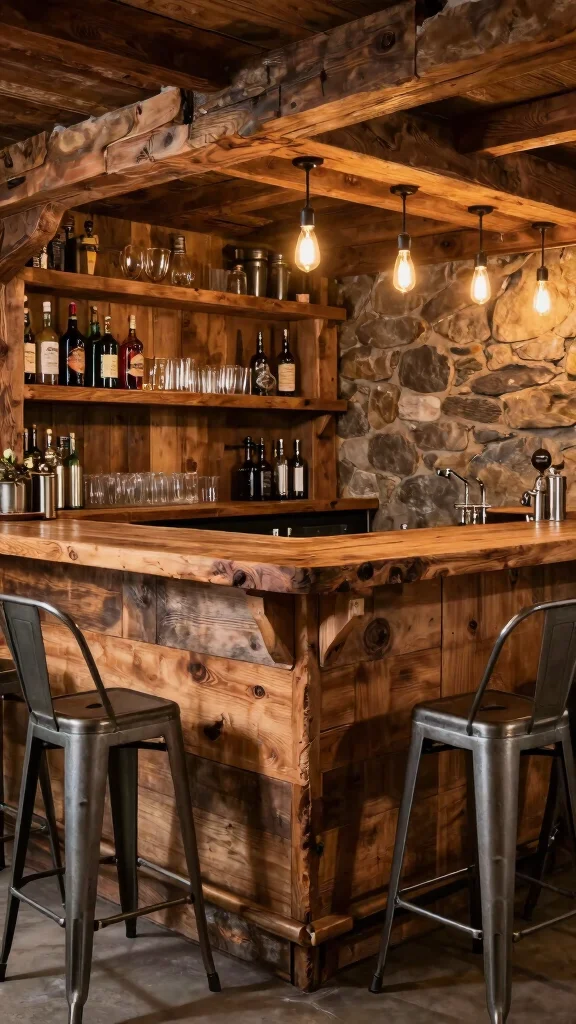 12 Basement Wet Bar Ideas for a Fully Equipped Stylish Home Bar - 2. Rustic Charm with Reclaimed Wood 1
