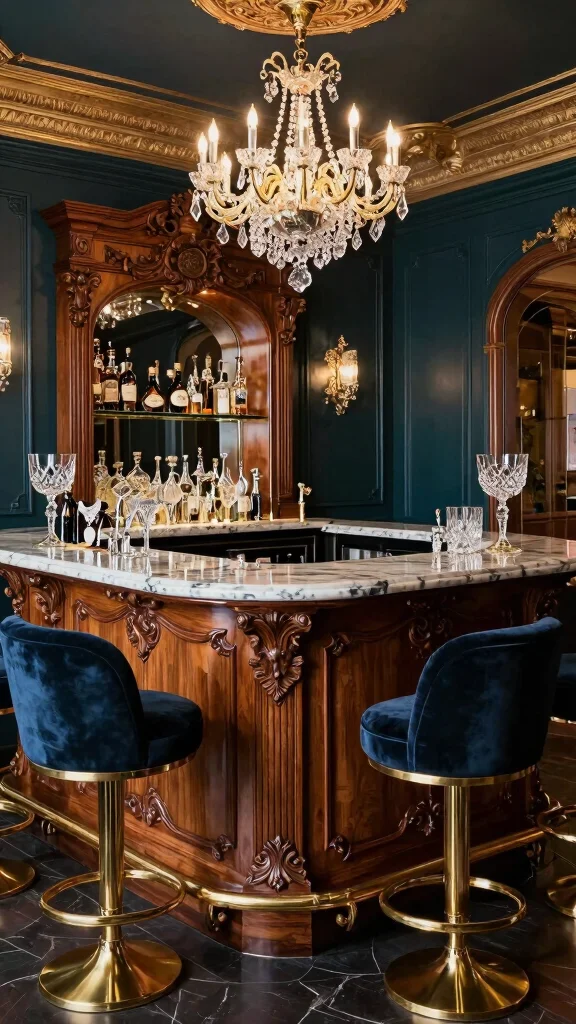12 Basement Wet Bar Ideas for a Fully Equipped Stylish Home Bar - 3. Elegant Baroque Flair 1