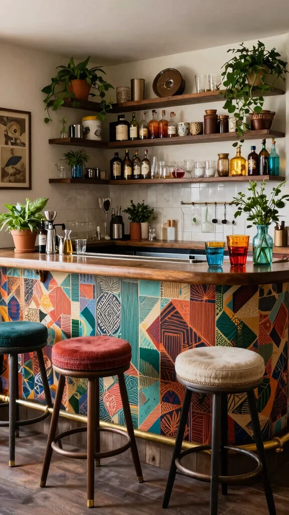 12 Basement Wet Bar Ideas for a Fully Equipped Stylish Home Bar - 7. Eclectic Bohemian Style 1