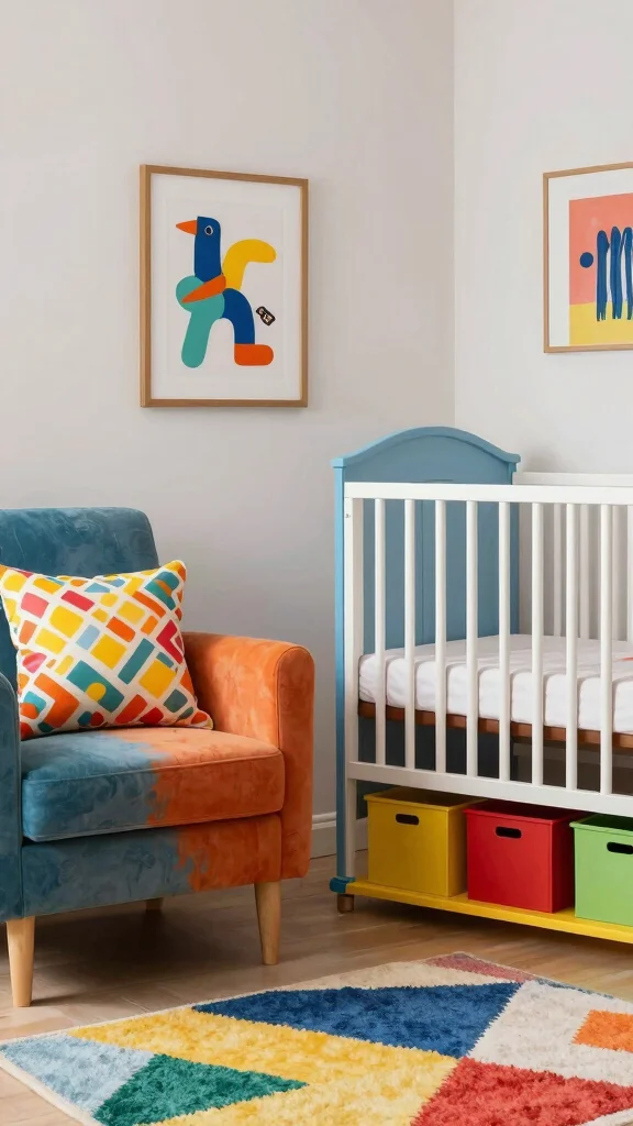 12 Nursery Corner in Parents Room Ideas for a Cozy Space-Smart Setup - 5. Bold Color Accents 1