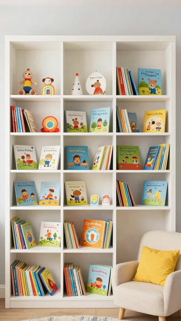 12 Nursery Ideas on a Budget That Look Beautiful Without the Price Tag - 11. Creative Bookshelf Displays 1