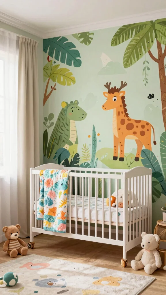 12 Small Nursery Room Ideas That Maximize Every Inch - 4. Create a Colorful Theme with Painted Murals 1