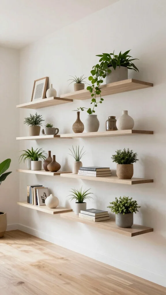 12 Storage Room Built-In Ideas for a Custom Space-Smart Organization - 7. Floating Shelves for a Modern Look 1