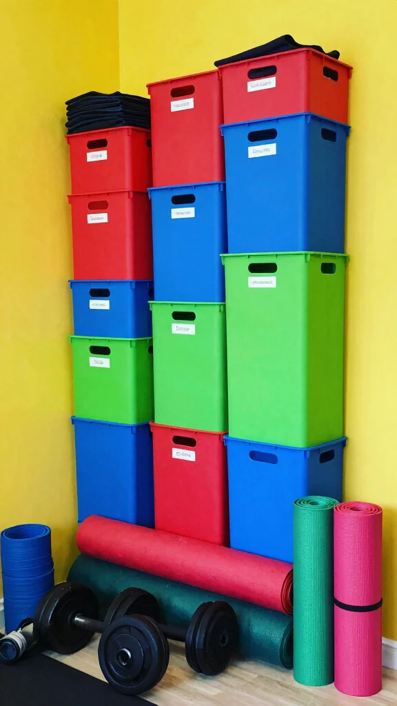 12 Storage Room Home Gym Ideas for a Compact Functional Workout Space - 8. Color-Coded Organization 1