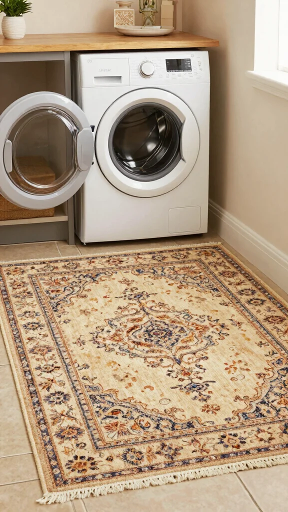 12 Storage Room Laundry Room Ideas for a Functional Tidy Combined Space - 9. Add a Stylish Rug 1