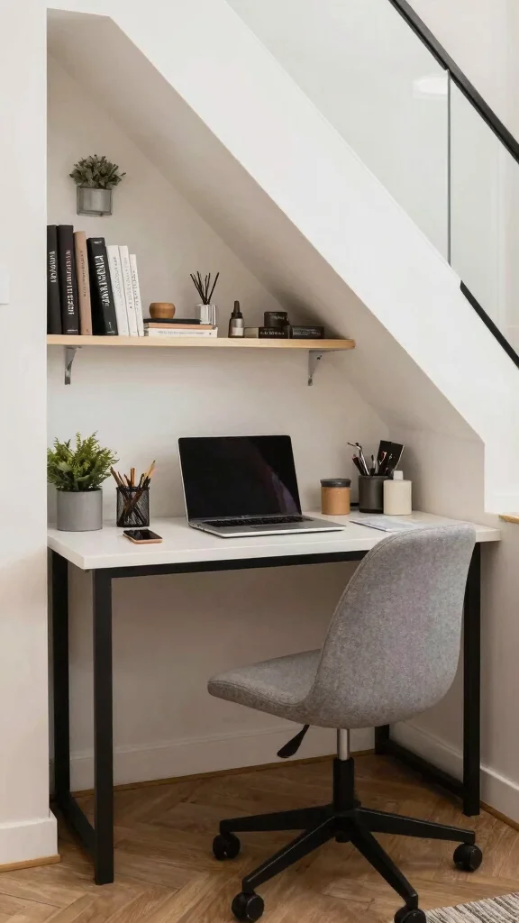 12 Under-Stairs Basement Storage Ideas for a Clever Space-Smart Space - 11. Office or Study Zone 1
