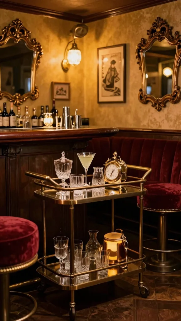 13 Basement Bar Design Ideas for a Stylish Functional Home Bar - 10. Vintage Glam Bar 1