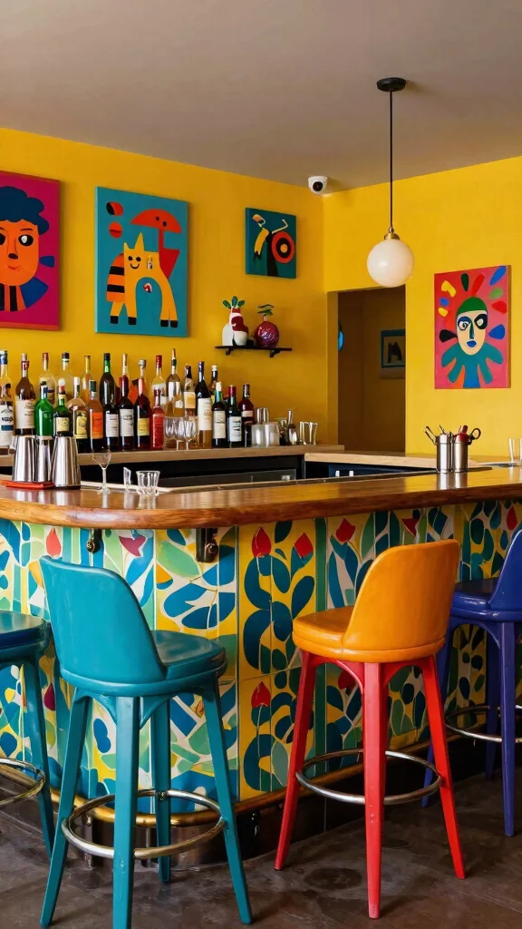 13 Basement Bar Design Ideas for a Stylish Functional Home Bar - 5. Colorful Themed Bar 1