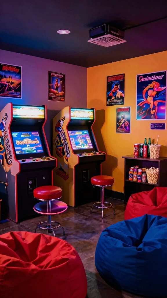 13 Basement Game Room Ideas for a Fun Family-Friendly Entertainment Space - 3. Classic Arcade Theme 1