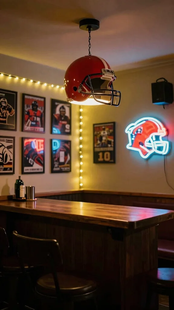 13 Basement Man Cave Ideas for a Personalized Comfortable Retreat - 5. Sports-Themed Lighting 1