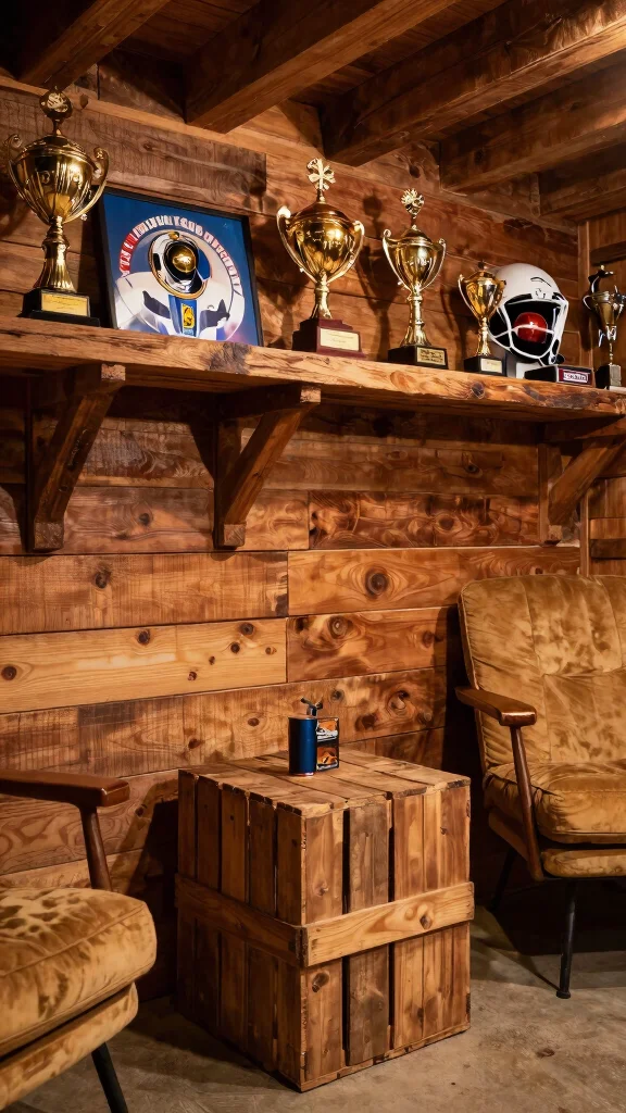 13 Basement Man Cave Ideas for a Personalized Comfortable Retreat - 6. Rustic Wood Accents 1