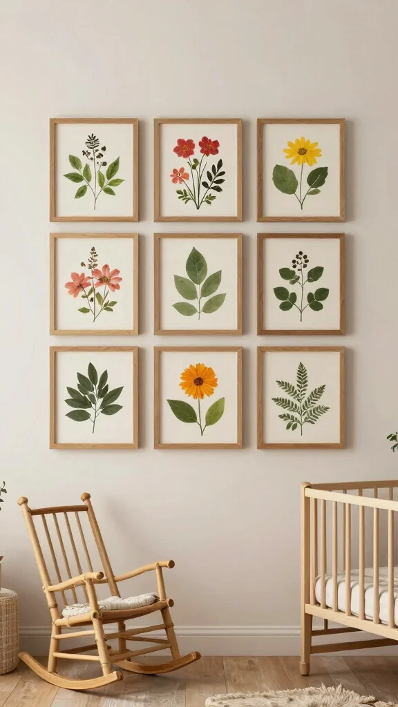 13 Nursery Accent Wall Ideas for Color, Pattern, and Texture - 11. Botanical Pressings 1