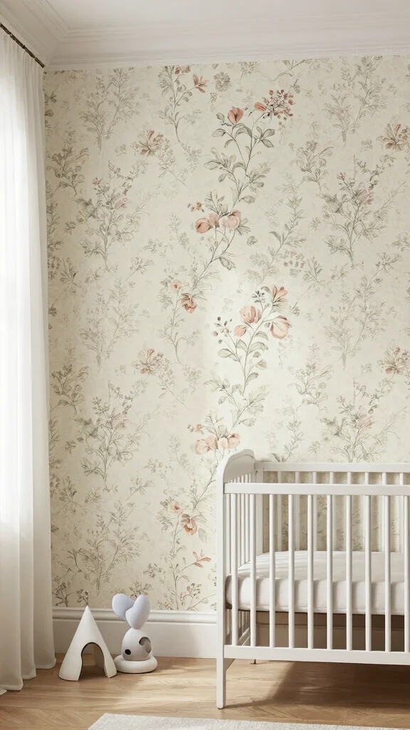 13 Nursery Accent Wall Ideas for Color, Pattern, and Texture - 13. Vintage Wallpaper Revival 1