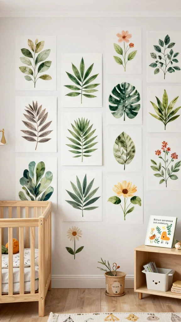 13 Nursery Accent Wall Ideas for Color, Pattern, and Texture - 6. Botanical Prints 1