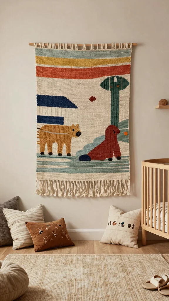 13 Nursery Accent Wall Ideas for Color, Pattern, and Texture - 7. Soft Textured Wall Hangings 1