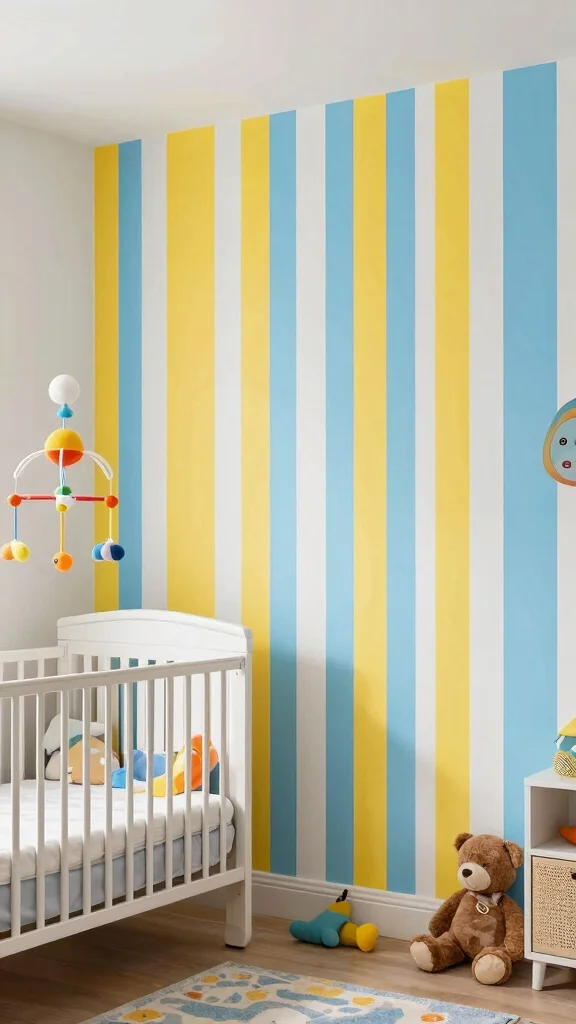 13 Nursery Accent Wall Ideas for Color, Pattern, and Texture - 8. Whimsical Stripes 1