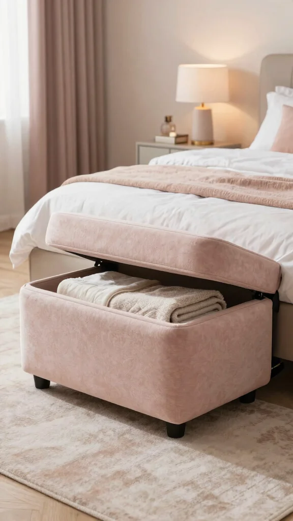 13 Small Bedroom Storage Ideas That Maximize Every Inch - 4. Multi-Functional Ottomans 1