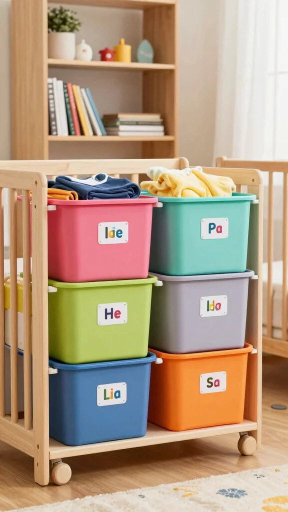 13 Small-Space Nursery Organization Ideas That Maximize Every Inch - 7. Use Color-Coded Bins 1
