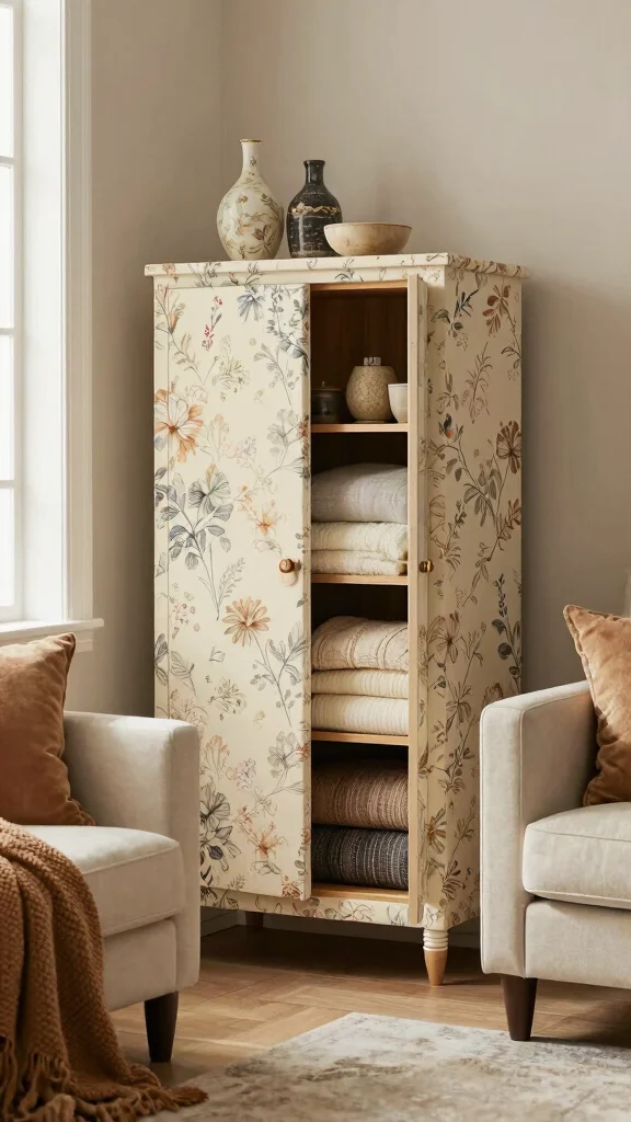 13 Storage Room Cabinet Ideas for a Polished Organized Interior - 13. Stylishly Upholstered Cabinets 1