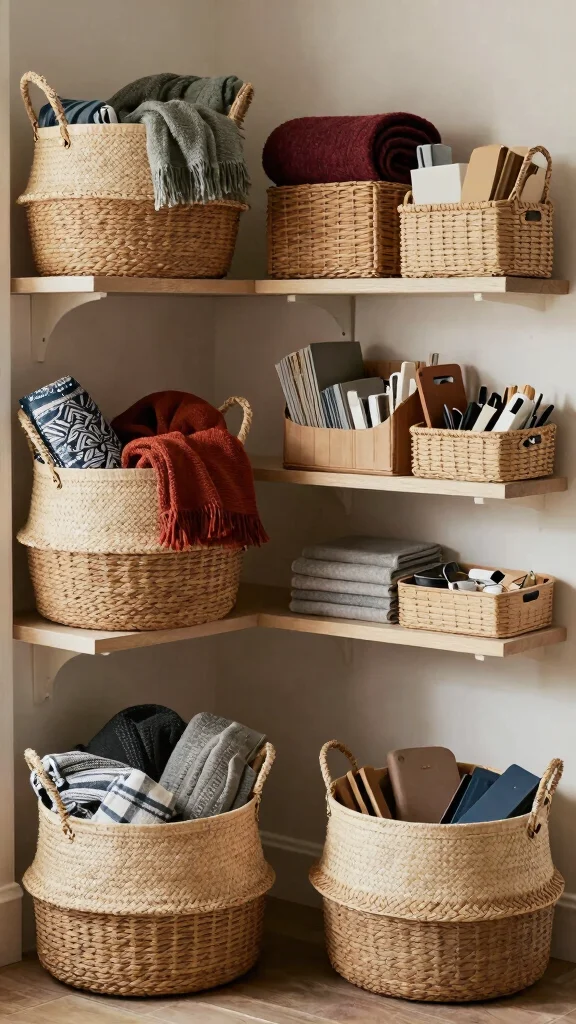 13 Storage Room Organization Ideas for a Tidy Efficient Space - 9. Use Baskets for Versatile Storage 1