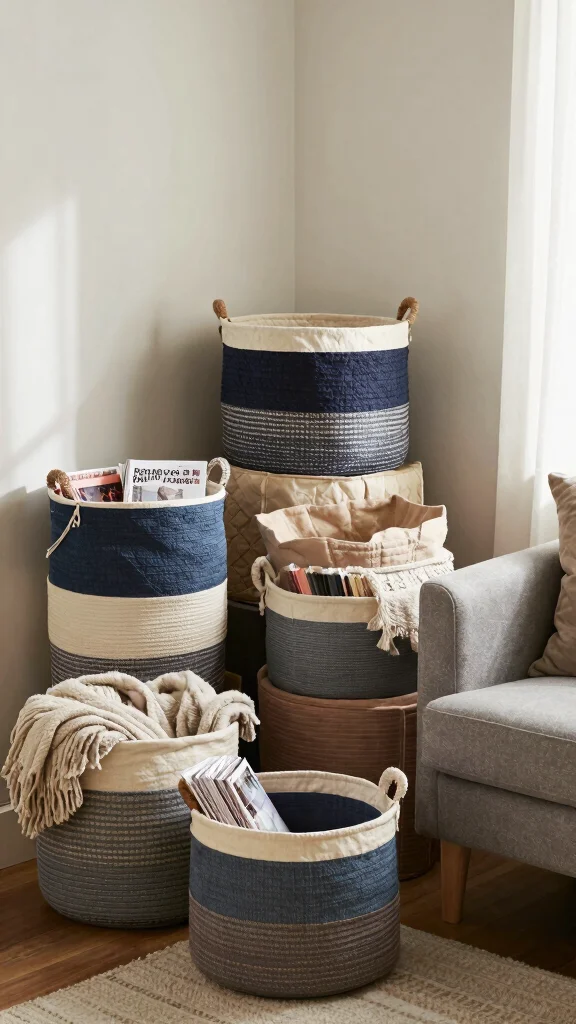 13 Storage Room and Guest Room Combo Ideas for a Functional Dual Space - 7. Decorative Storage Baskets 1