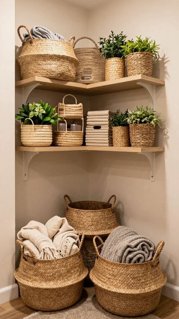 14 Storage Room Design Concepts for a Functional Beautiful Space - 3. Decorative Baskets for Storage 1