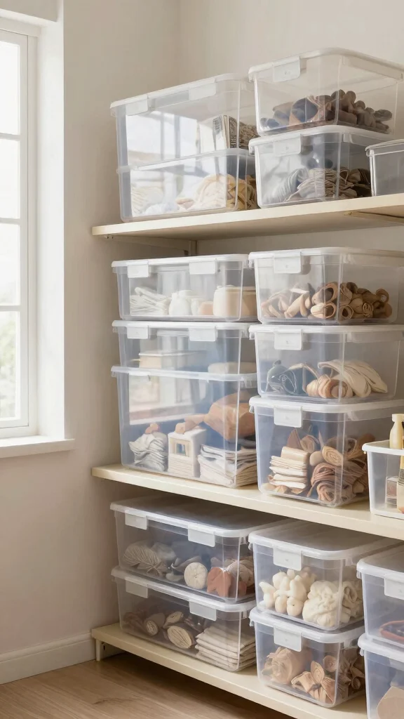 14 Storage Room Design Concepts for a Functional Beautiful Space - 4. Clear Storage Containers 1