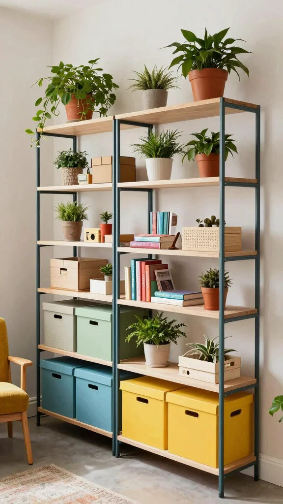 14 Storage Room Shelving Ideas for a Tidy Accessible Beautiful Space - 11. Multi-Level Shelving for Height Variation 1