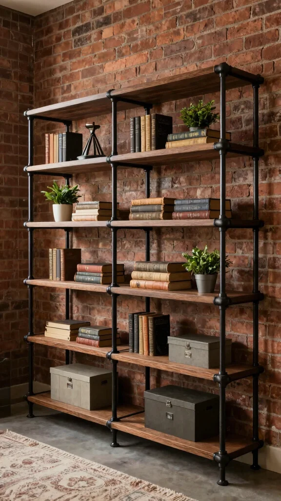 14 Storage Room Shelving Ideas for a Tidy Accessible Beautiful Space - 2. Industrial Pipe Shelving for a Rustic Touch 1
