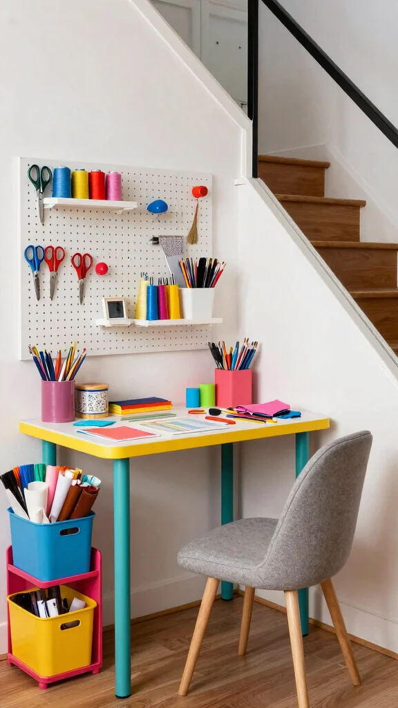 14 Under-the-Stairs Storage Room Ideas for a Clever Space-Smart Space - 5. Crafting Corner 1