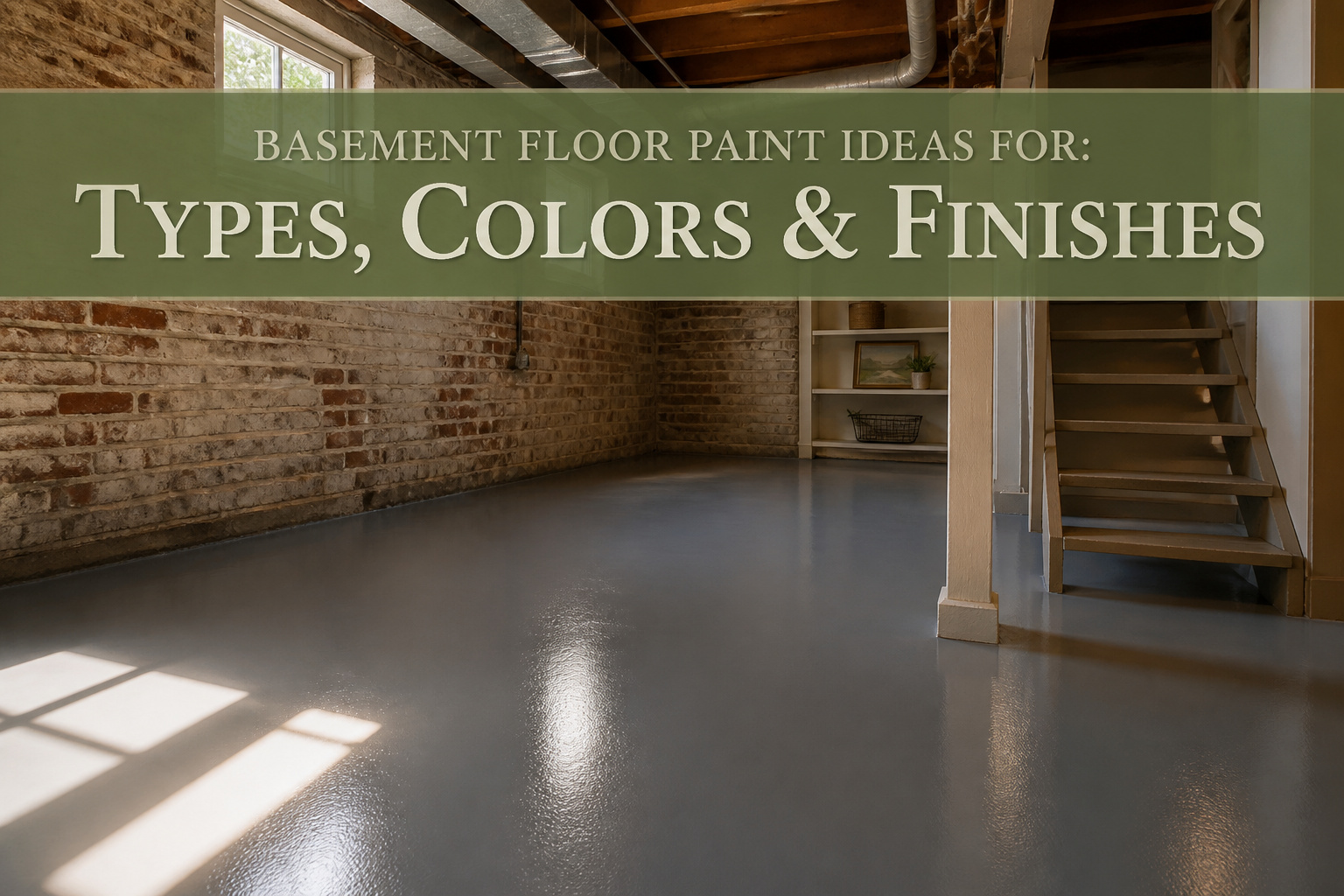 Different colors and finishes of basement floor paint in a modern setting.