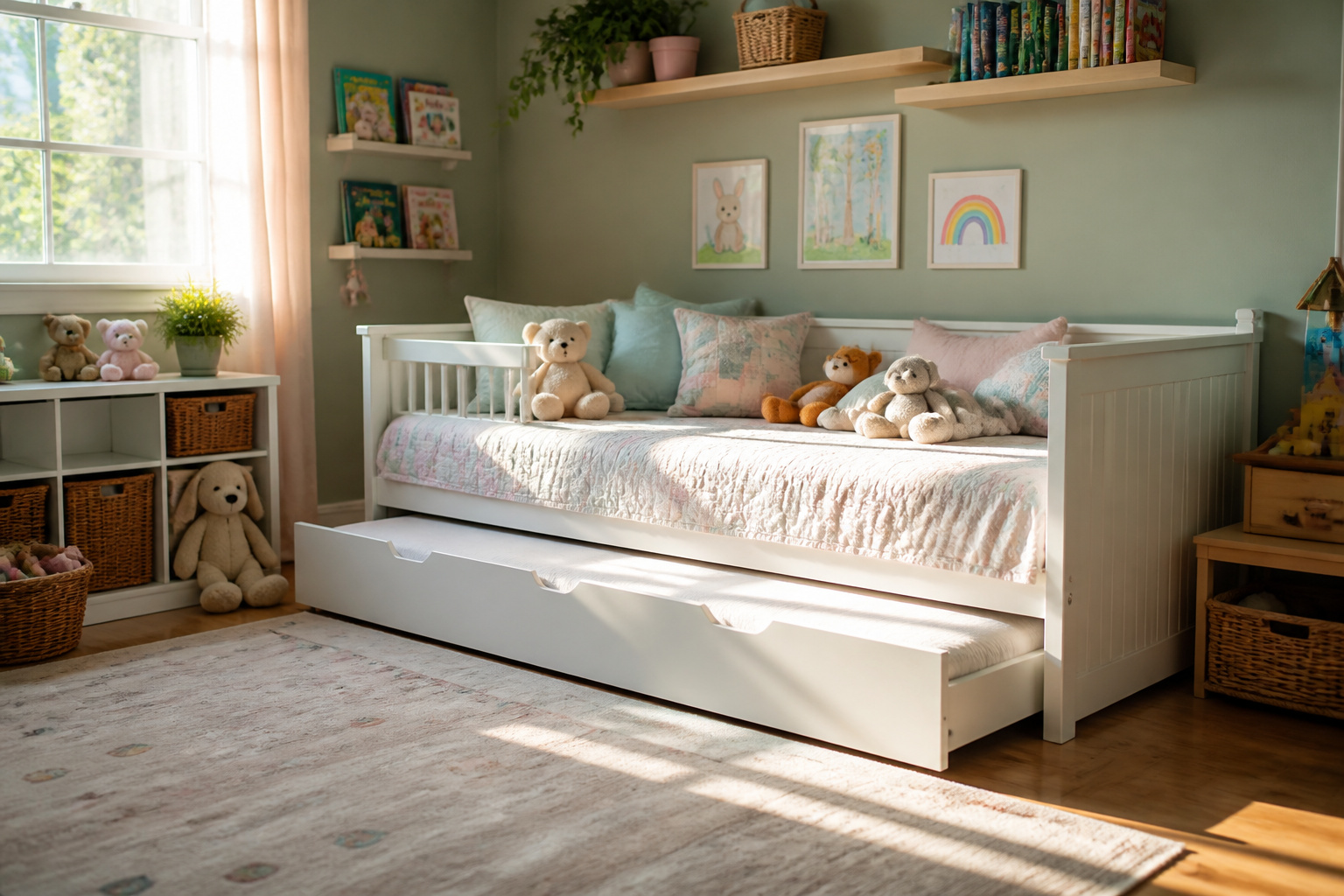 Cozy children's bedroom with a daybed and trundle underneath