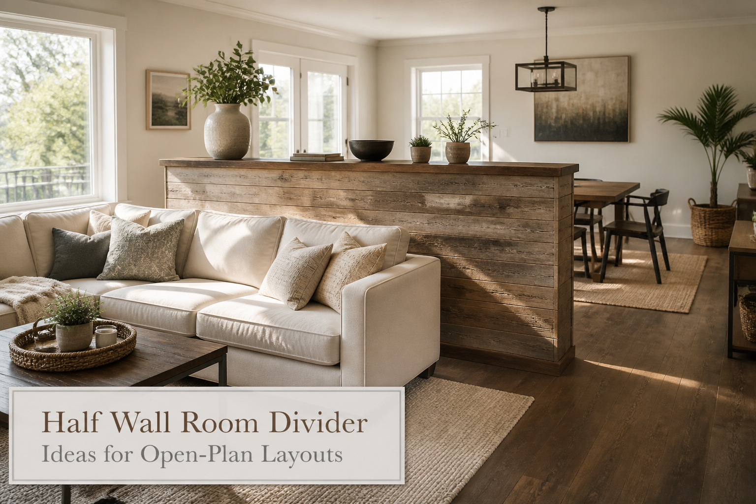Various half wall room dividers showcasing different styles and functions.