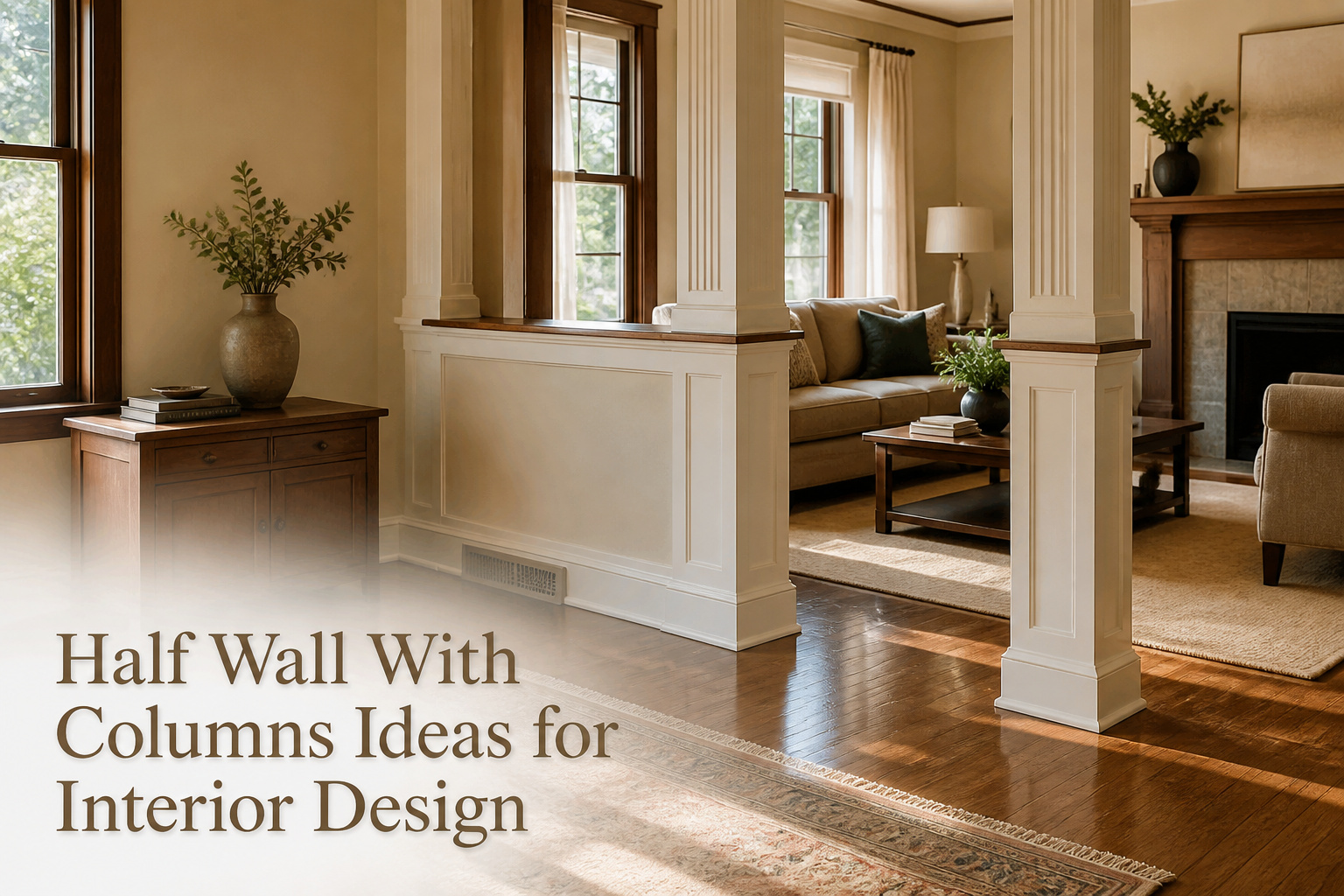 Half wall with columns and decorative trim in a stylish interior.